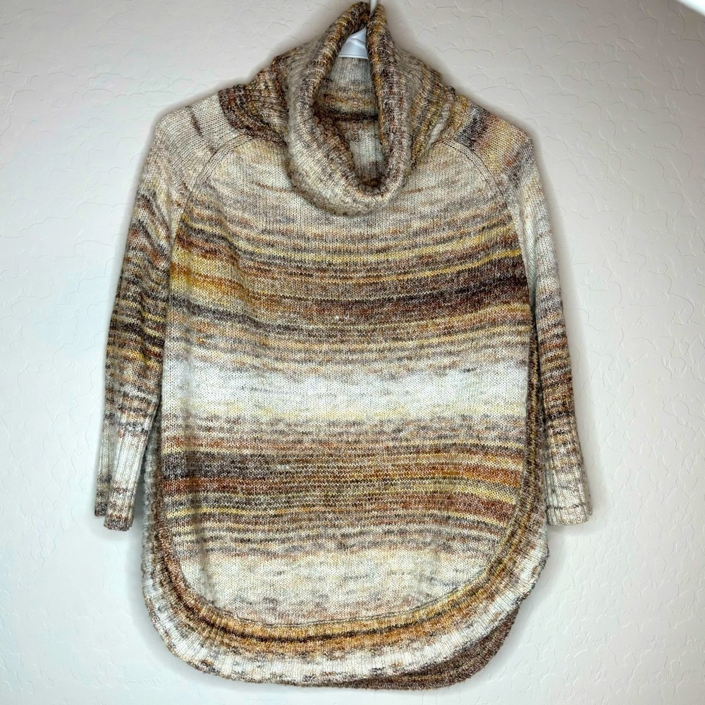 Ponsesa Sz L Striped Cowl Neck Knit Sweater Circle Hem Multi Womens